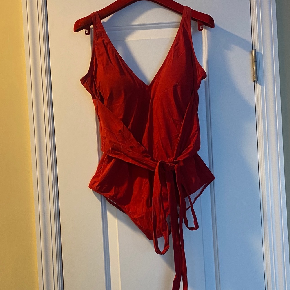 Gottex Turkiz Red Slimming Body Contouring Front Tie Swimsuit NWOT